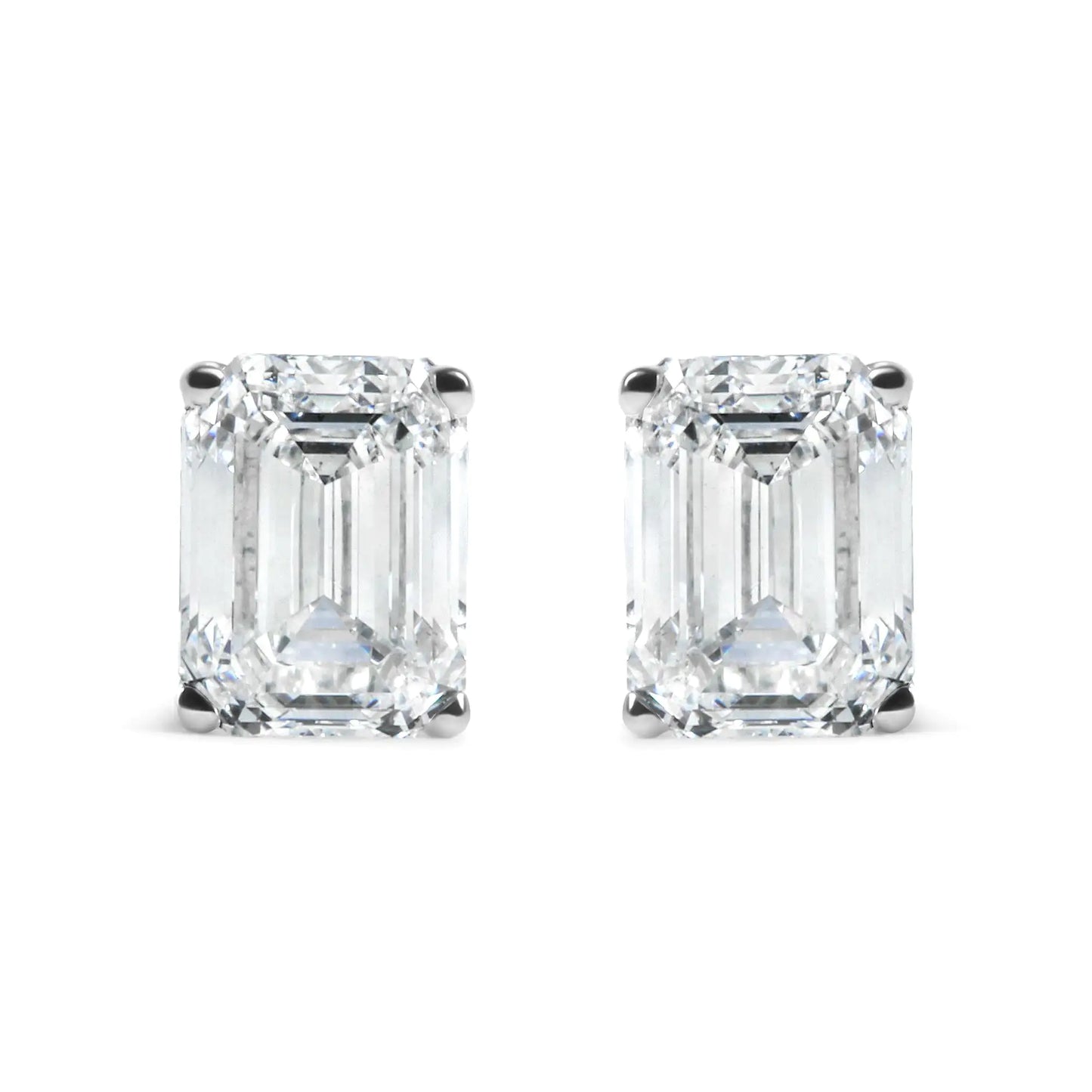 14K White Gold 2.0 Cttw Emerald Cut Lab Grown Diamond Solitaire Stud Earrings (G-H Color, VS1-VS2 Clarity)