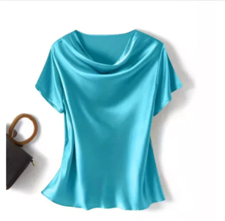 Silk Satin Short-Sleeve Top