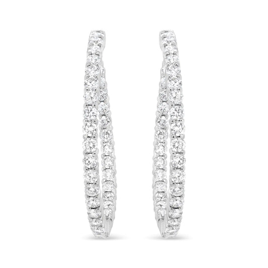 18K White Gold 3 5/8 Cttw Round Diamond Curved Inside-Outside Hoop Earrings (F-G Color, VS1-VS2 Clarity)