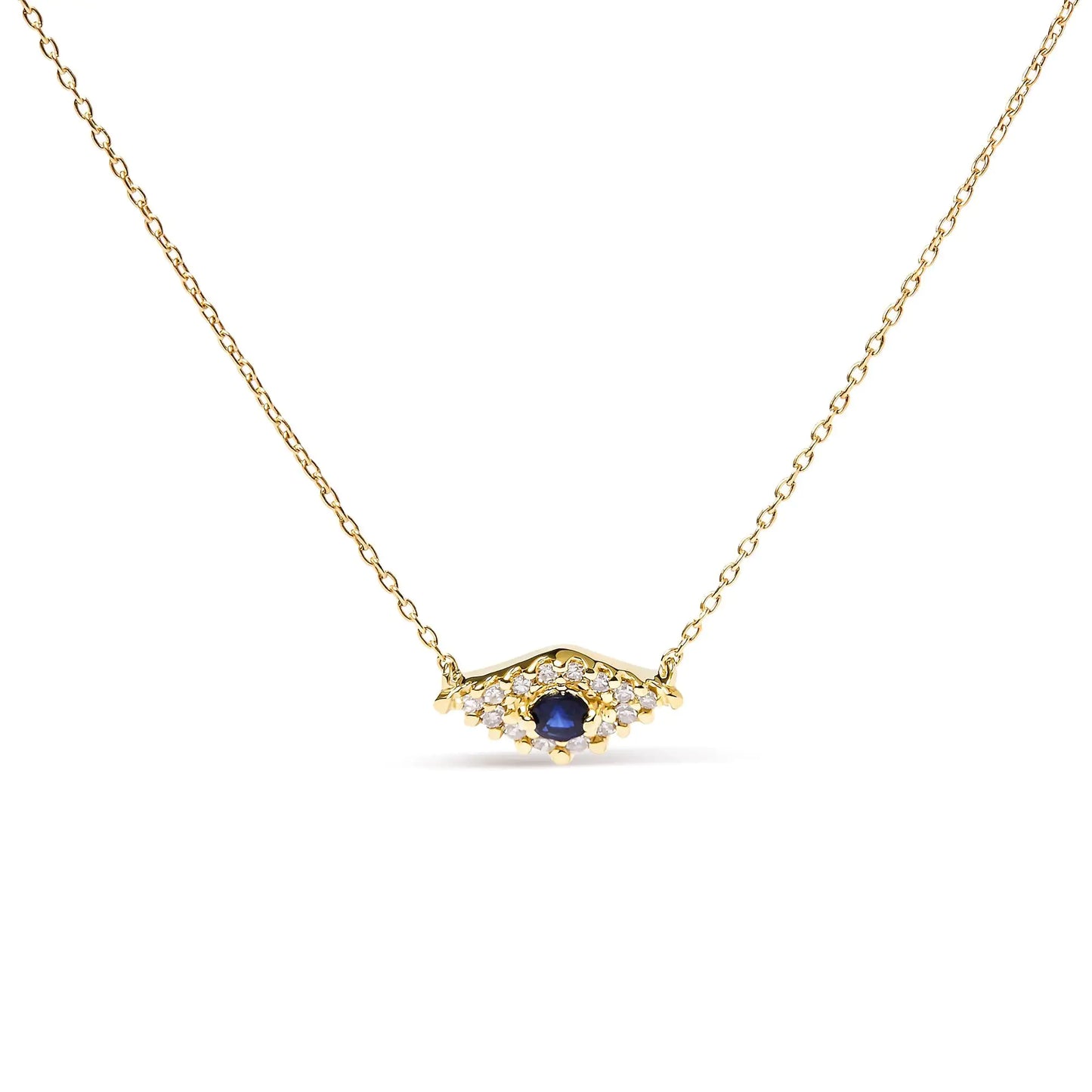 10K Yellow Gold Blue Sapphire and Diamond Accented Evil Eye 18" Inch Pendant Necklace (H-I Color, I1-I2 Clarity)