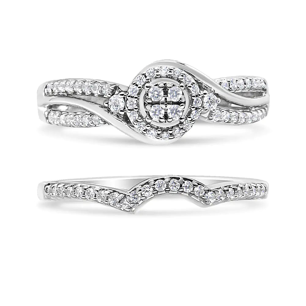 .925 Sterling Silver 1/3 Cttw Composite Diamond Frame Bypass Bridal Set Ring and Band (I-J Color, I2-I3 Clarity)