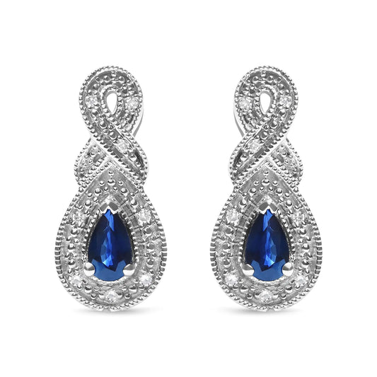 .925 Sterling Silver 4.5 x 3mm Pear Sapphire Gemstone and Diamond Accent Infinity Drop Stud Earrings (H-I Color, SI1-SI2 Clarity)