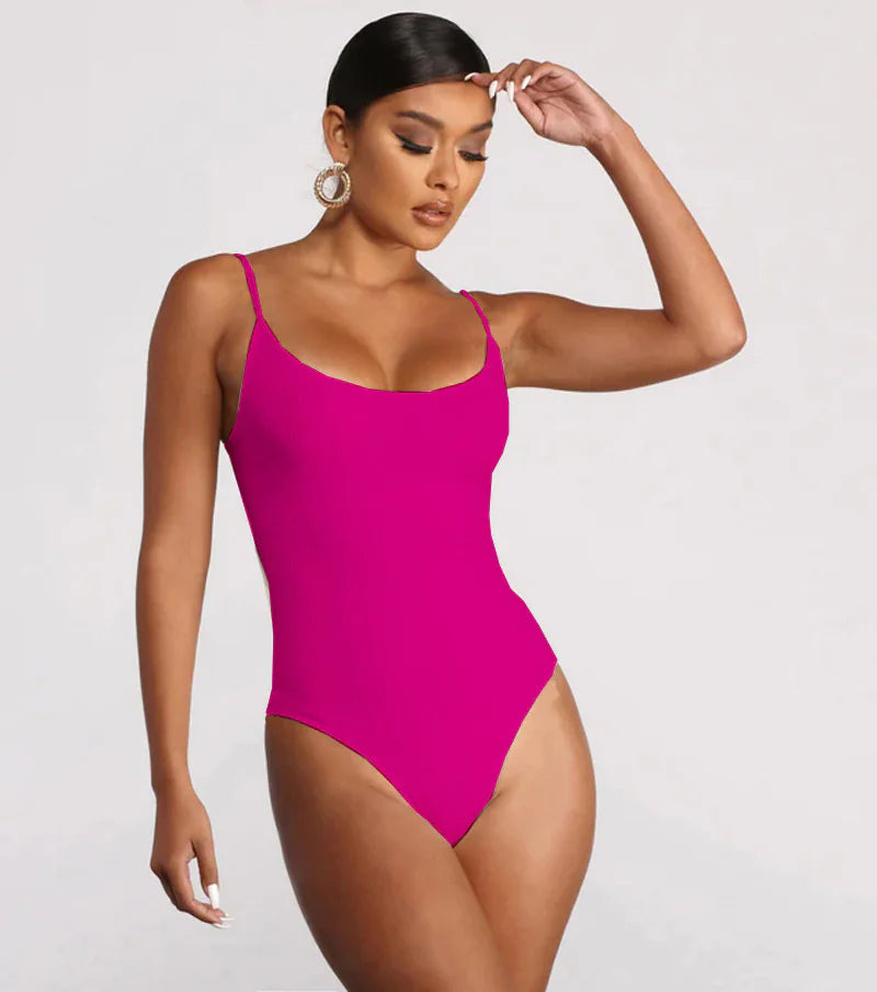 Plus Size Backless String Bikini - Solid Color One-Piece Swimsuit