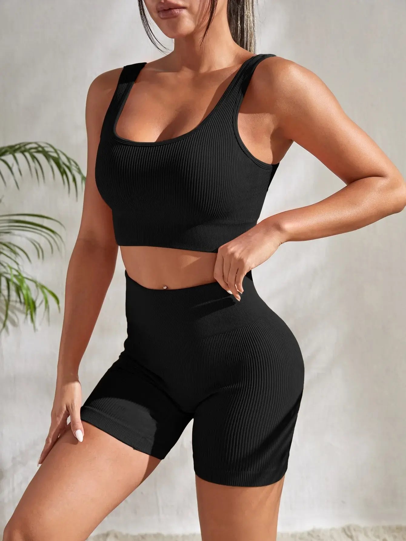 Seamless Ribbed Yoga Sets Workout Sets for Women