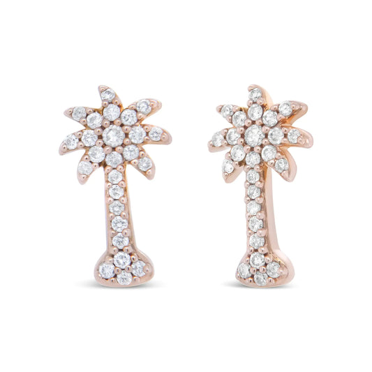 10K Rose Gold 1/4 Cttw Diamond Palm Tree Push Back Stud Earrings (H-I Color, I1-I2 Clarity)