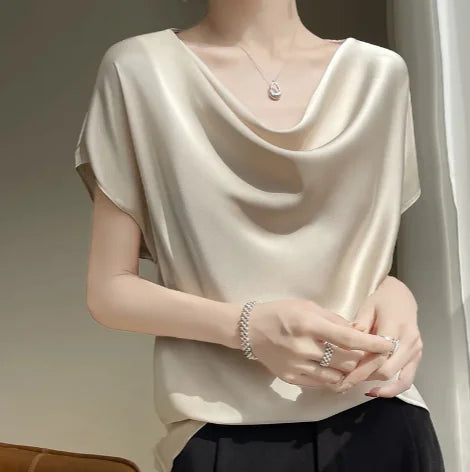 Silk Satin Short-Sleeve Top