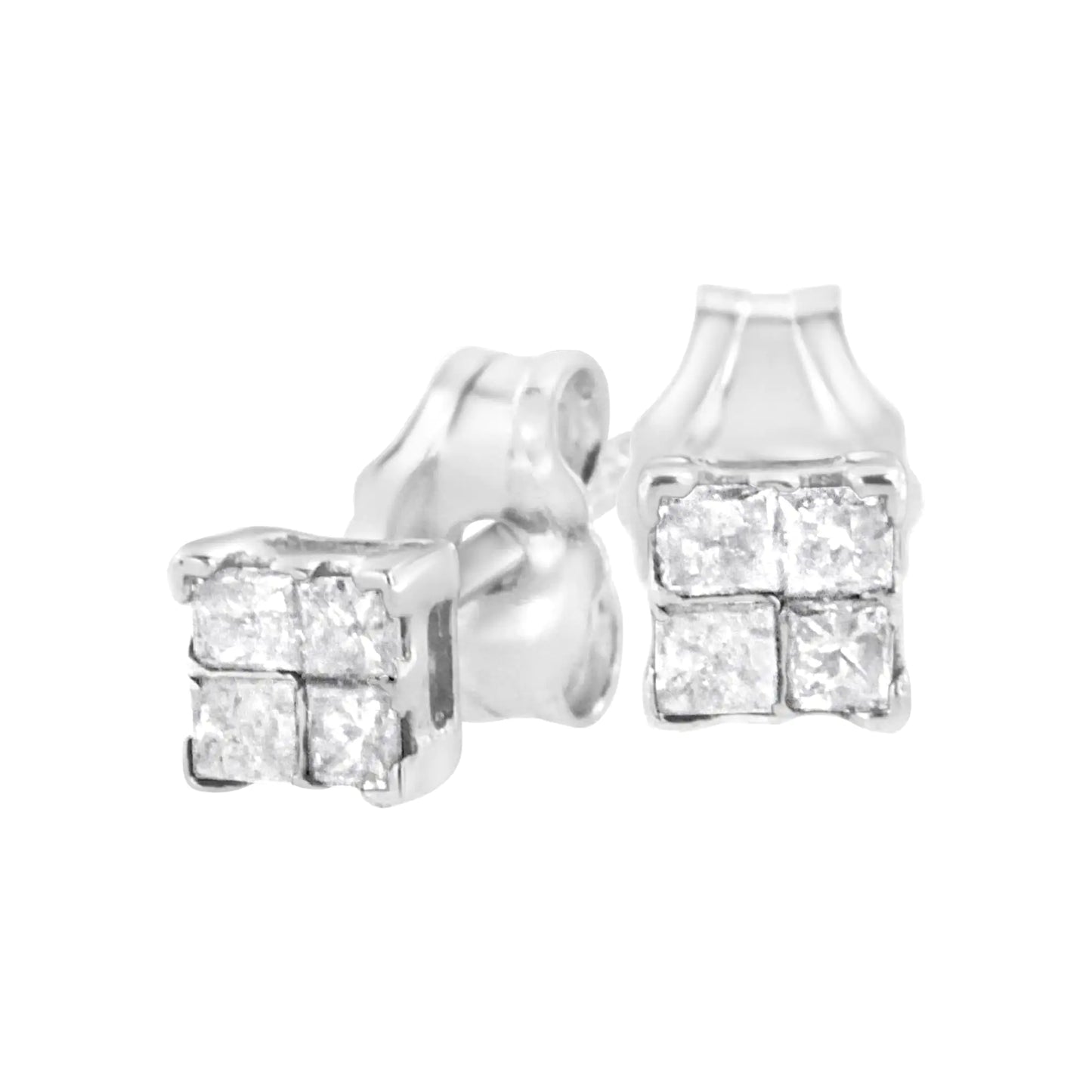 10K White Gold 1/2 Cttw Invisible Princess-cut Diamond 9 Stone Composite Stud Earrings (I-J Color, I3 Clarity)