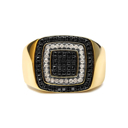 Men's 10K Yellow Gold 3/4 Cttw White and Black Treated Diamond Ring Band (Black / I-J Color, I2-I3 Clarity)