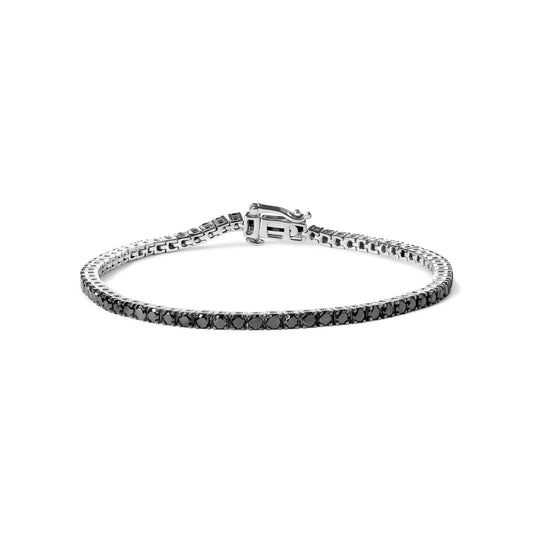 .925 Sterling Silver 4-Prong Set Treated Black Round-Cut Diamond Classic Tennis Bracelet (Black Color, I2-I3 Clarity) - 7.25"