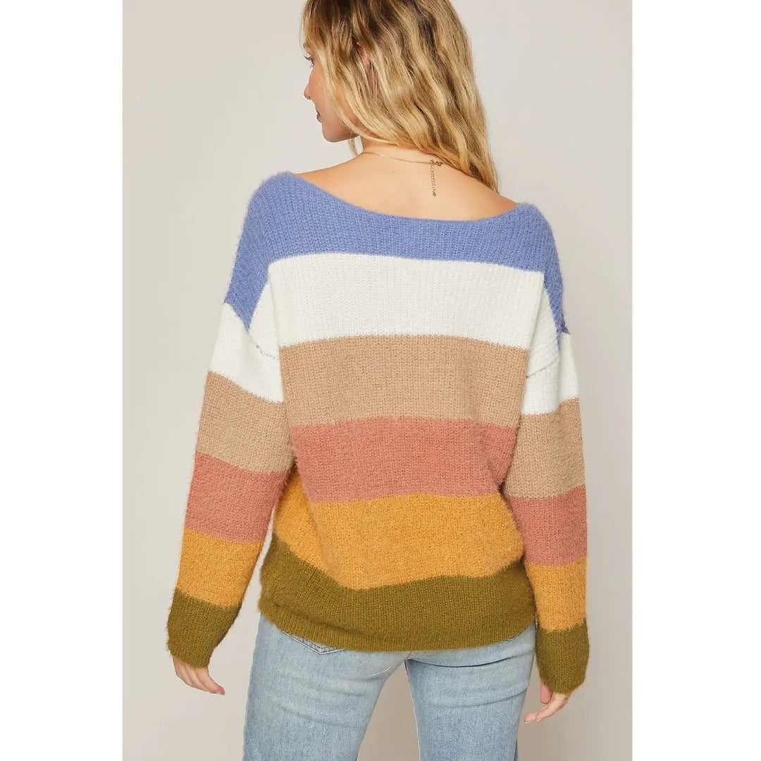 Fuzzy Color Block Sweater