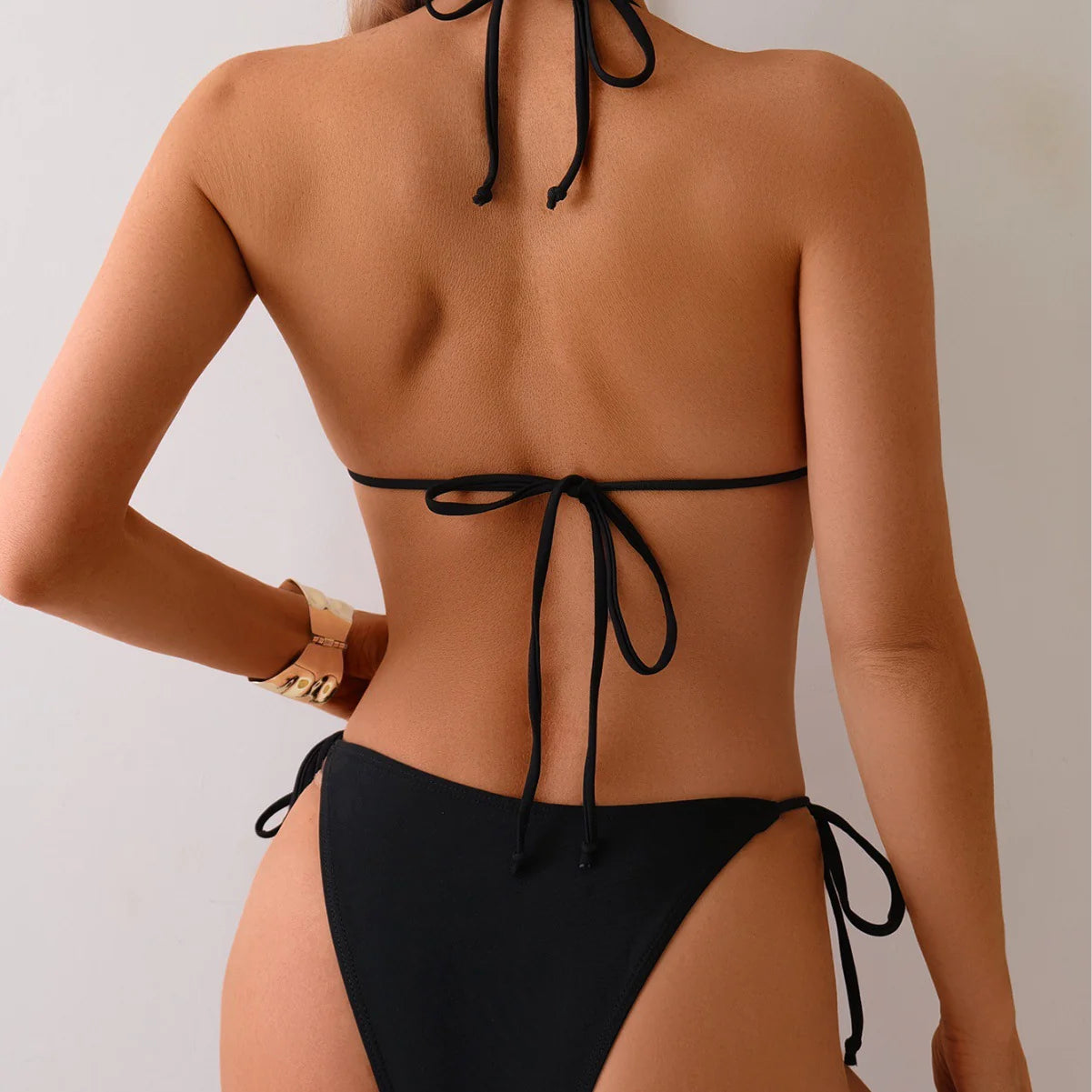 Metal Bead Split Bikini Swimsuit