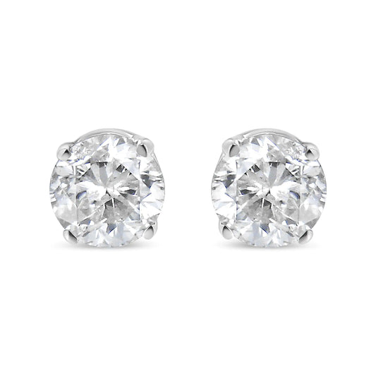 14K White Gold 1.0 Cttw 4-Prong Set Brilliant Round-Cut Solitaire Lab Grown Diamond Push Back Stud Earrings (E-F Color, VVS2-VS1 Clarity)