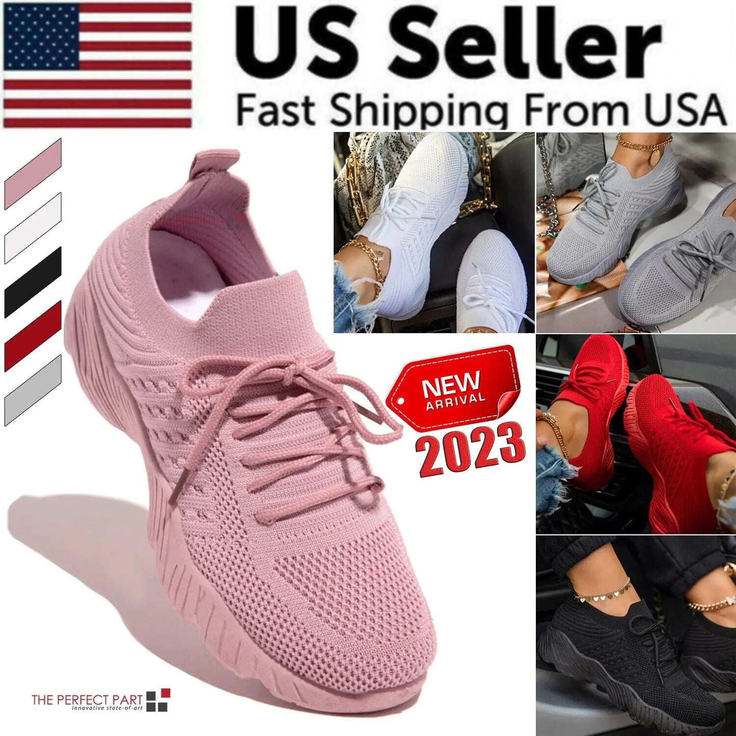 Womens Running Trainers Ladies Sneakers Slip On Walking Gym Comfy Fashion Shoes