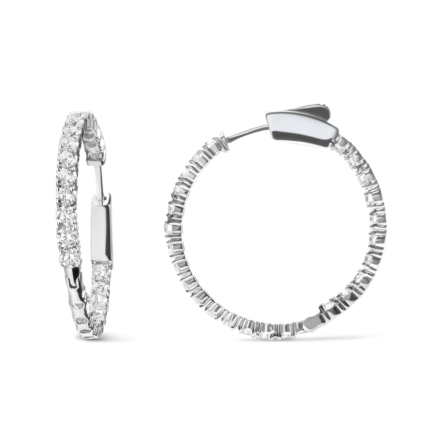 14K White Gold 3.00 Cttw Lab Grown Diamond Inside Out Hoop Earrings (F-G Color, VS1-VS2 Clarity)