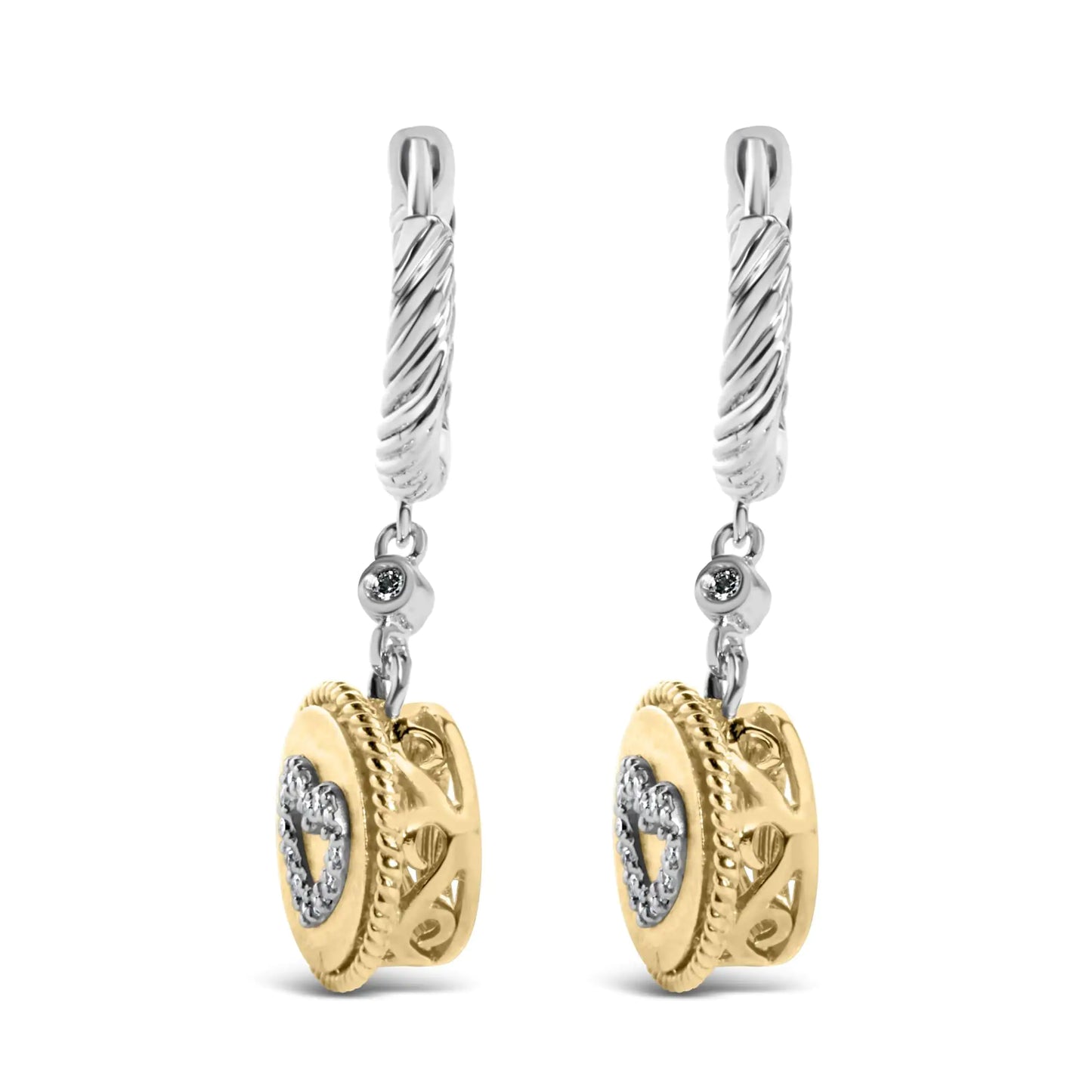 18K Yellow Gold Plated .925 Sterling Silver 1/8 Cttw Diamond Heart Medallion Drop and Dangle Earring (I-J Color, SI1-SI2 Clarity)