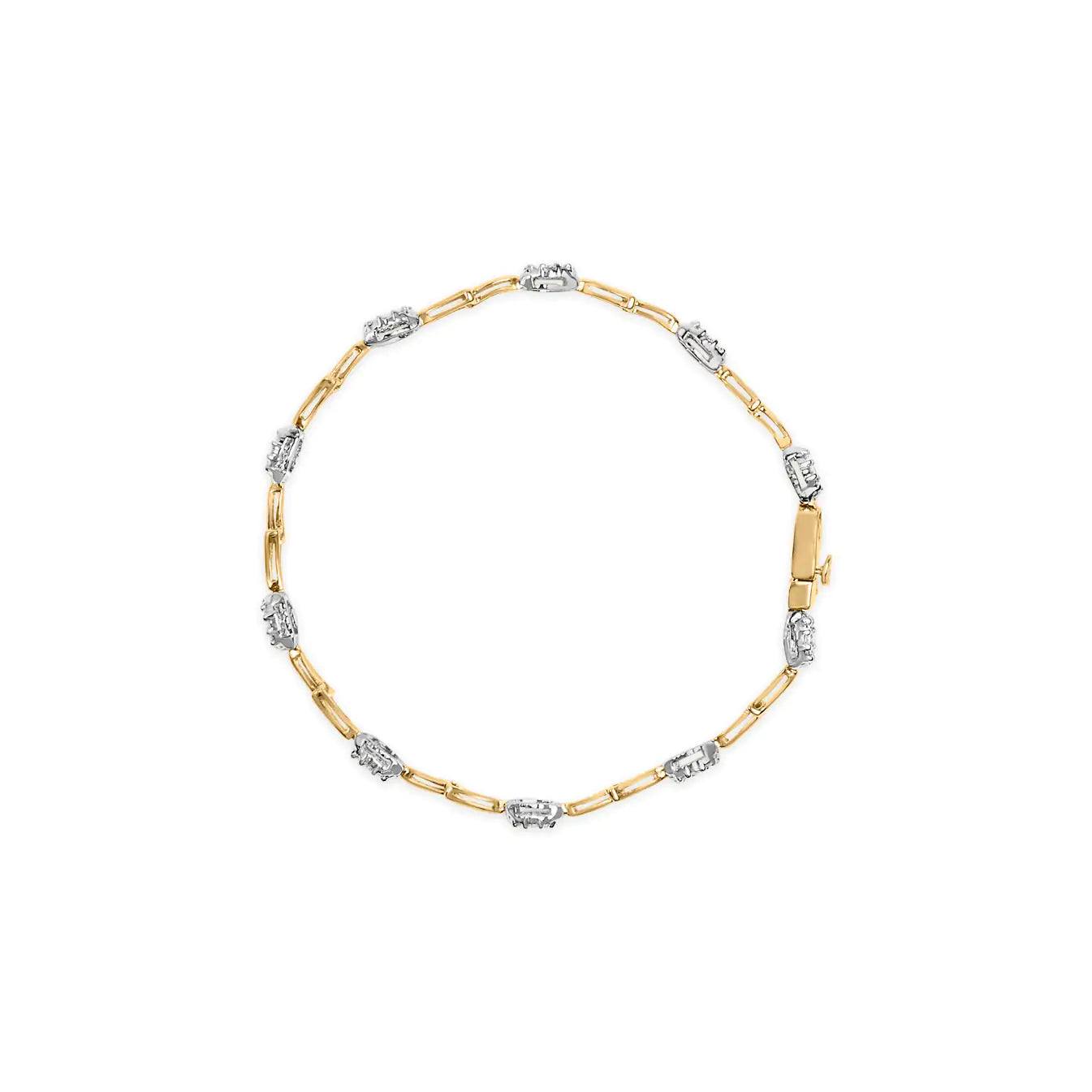 10K White and Yellow Gold 1.00 Cttw Diamond Oval Shaped Cluster Link  Bracelet (I-J Color, SI2-I1 Clarity) - 7" Inches