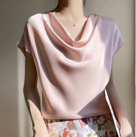 Silk Satin Short-Sleeve Top