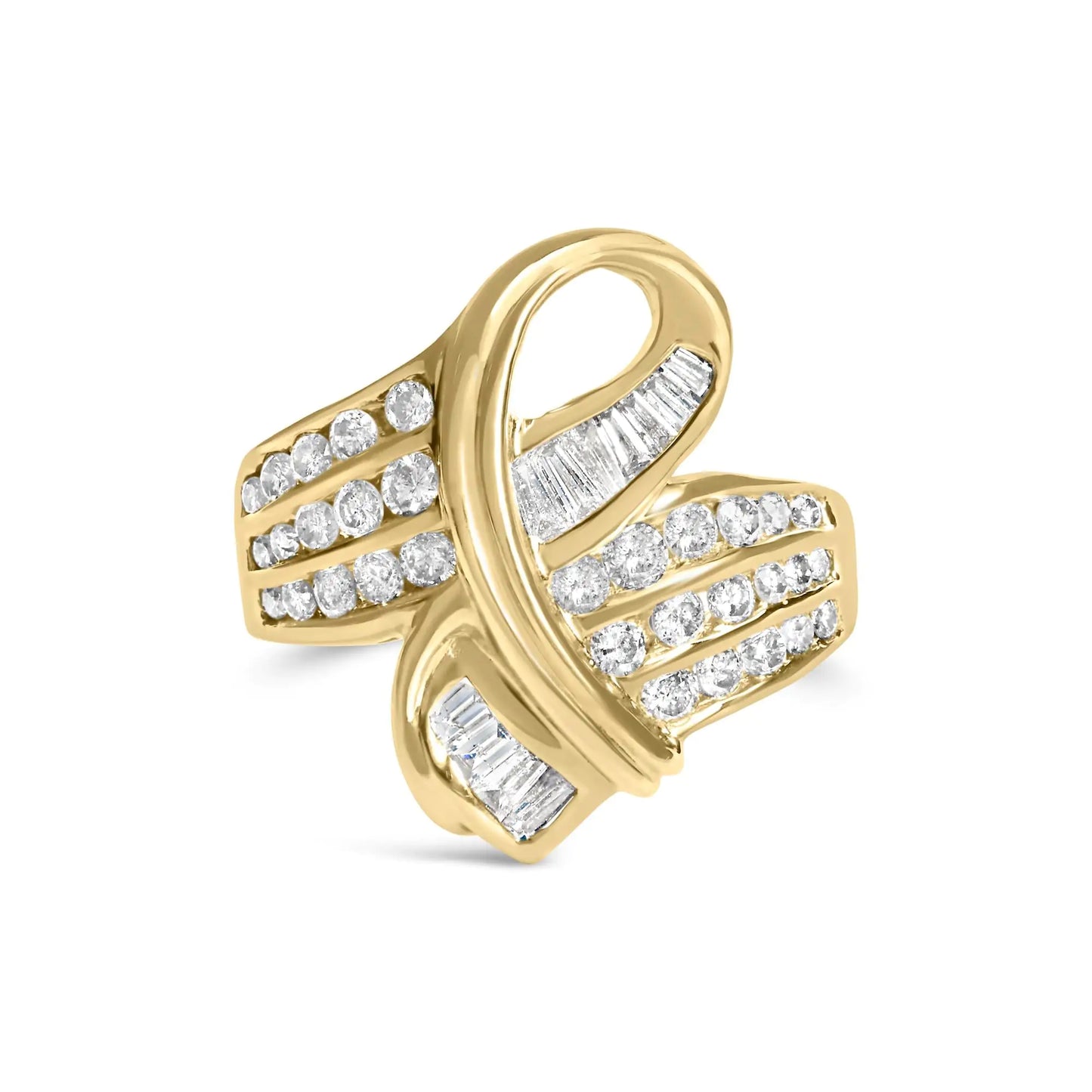 14K Yellow Gold 1 1/3 Cttw Channel Set Diamond Bypass Cocktail Ring (J-K Color, I1-I2 Clarity) - Ring Size 7