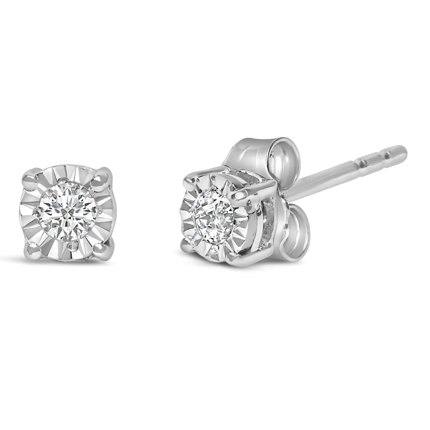 .925 Sterling Silver 1/10 Cttw Round Brilliant-Cut Lab Grown Diamond Miracle-Set Stud Earrings (F-G Color, VS1-VS2 Clarity)