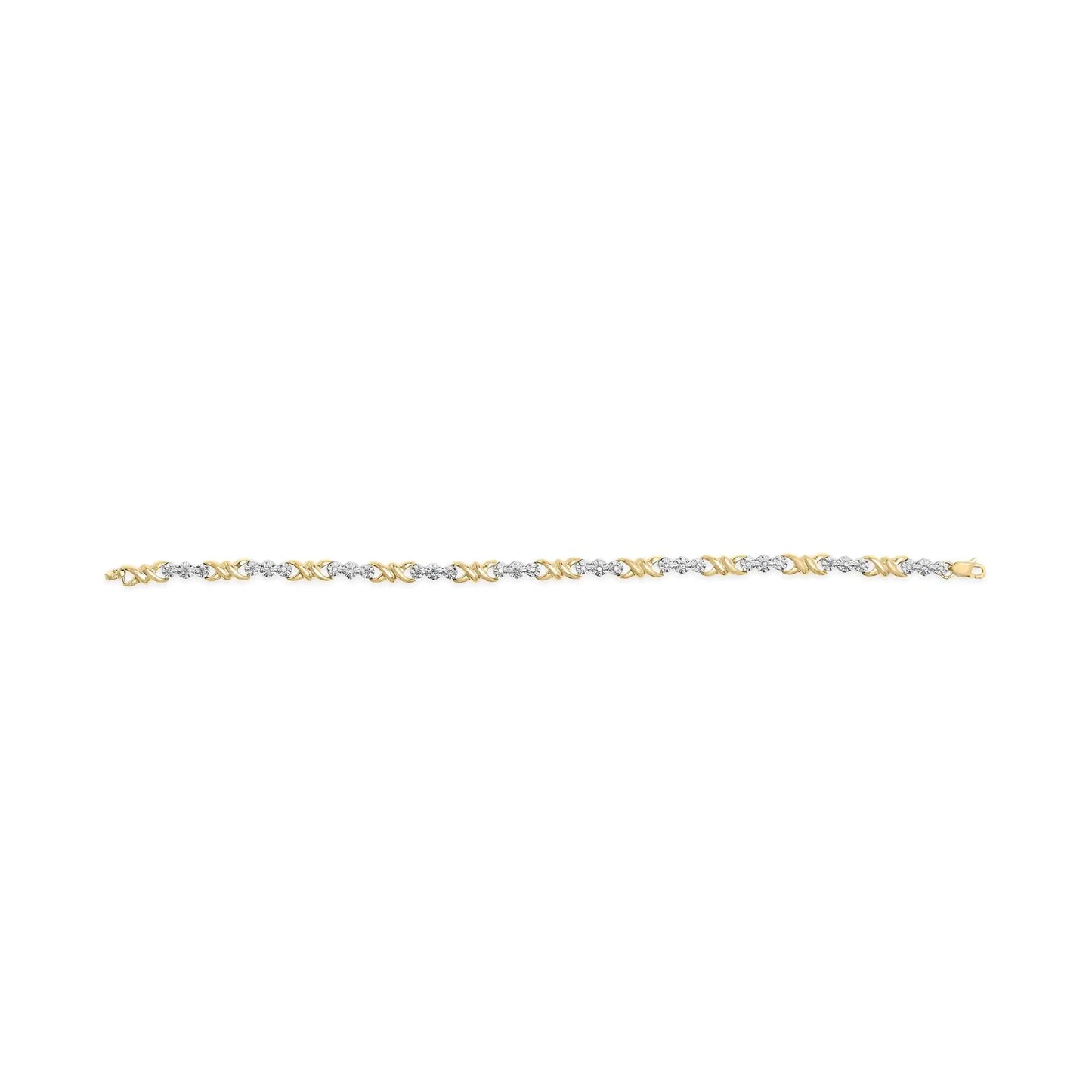 10k Yellow Gold 1/3 Cttw Diamond 3 Stone and X-Link Bracelet (I-J Color, I1-I2 Clarity) - 7.50" Inches