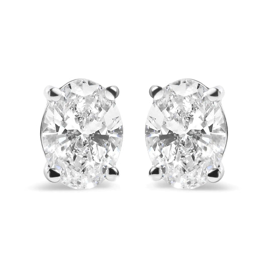 14K White Gold Prong Set Lab Grown Oval Diamond Solitaire Stud Earring (F-G Color, VS1-VS2 Clarity)