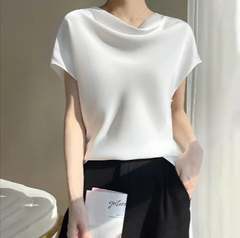 Silk Satin Short-Sleeve Top