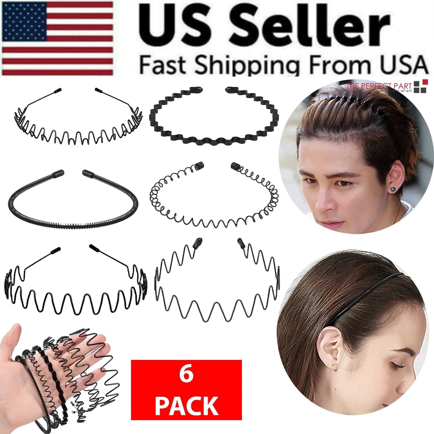 6Pcs Metal Hair Headband Wave Style Hoop Band Comb Sports Hairband Men Women US