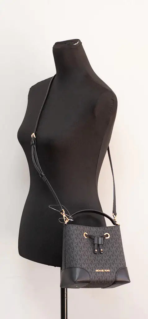 Michael Kors Mercer Small Black Signature Bucket Crossbody Bag