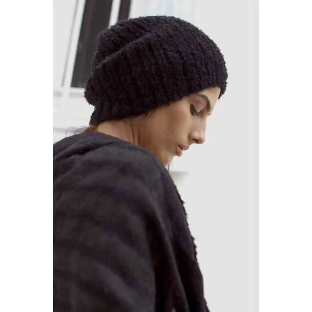 Black Loop Knit Alpaca Beanie