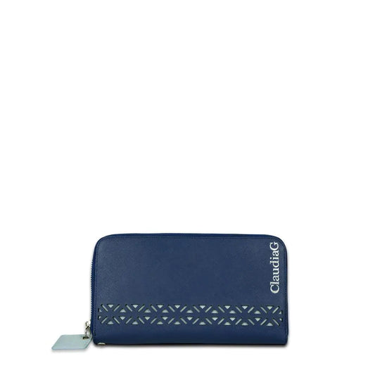 Lotus Leather Wallet-Sapphire/Charcoal